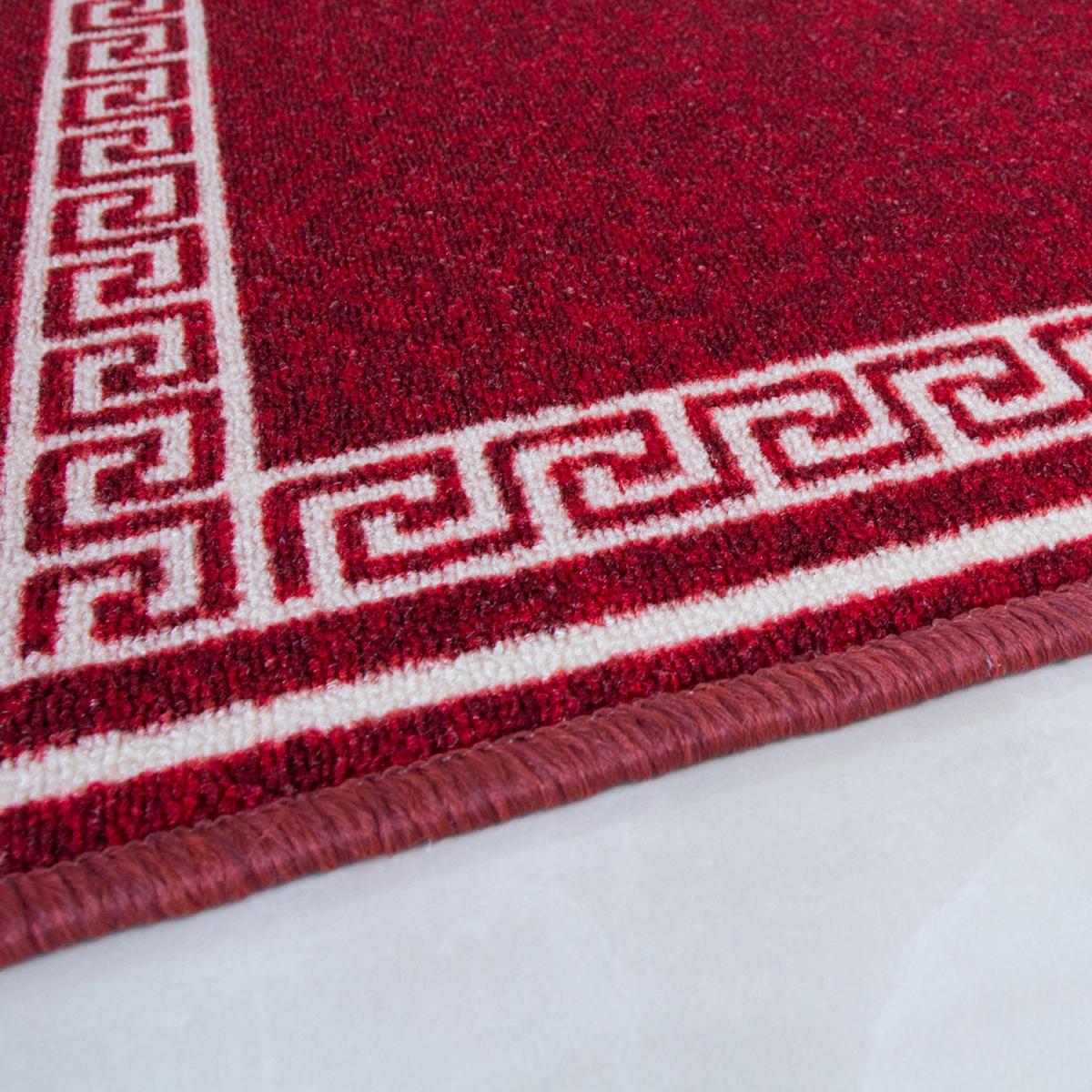 Red White Geometric Bordered Non Slip Washable Kitchen Utility Mat - Red / 160 x 120cm – image 2