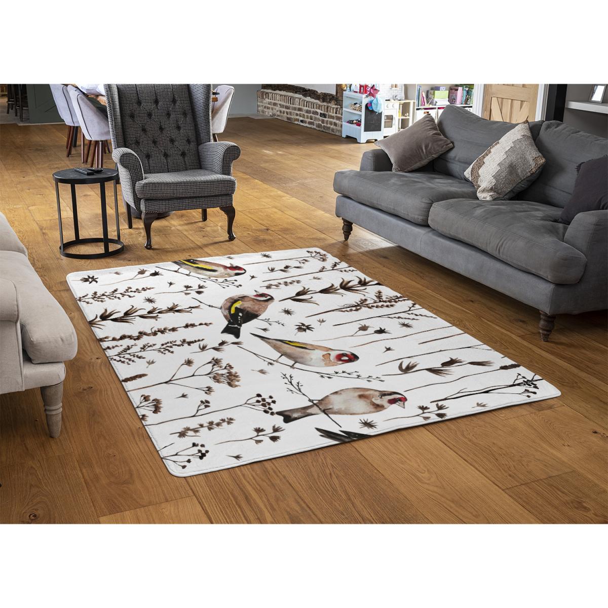 Goldfinches And Autumn Dry Plants Rug - Brown / 230cm – image 3