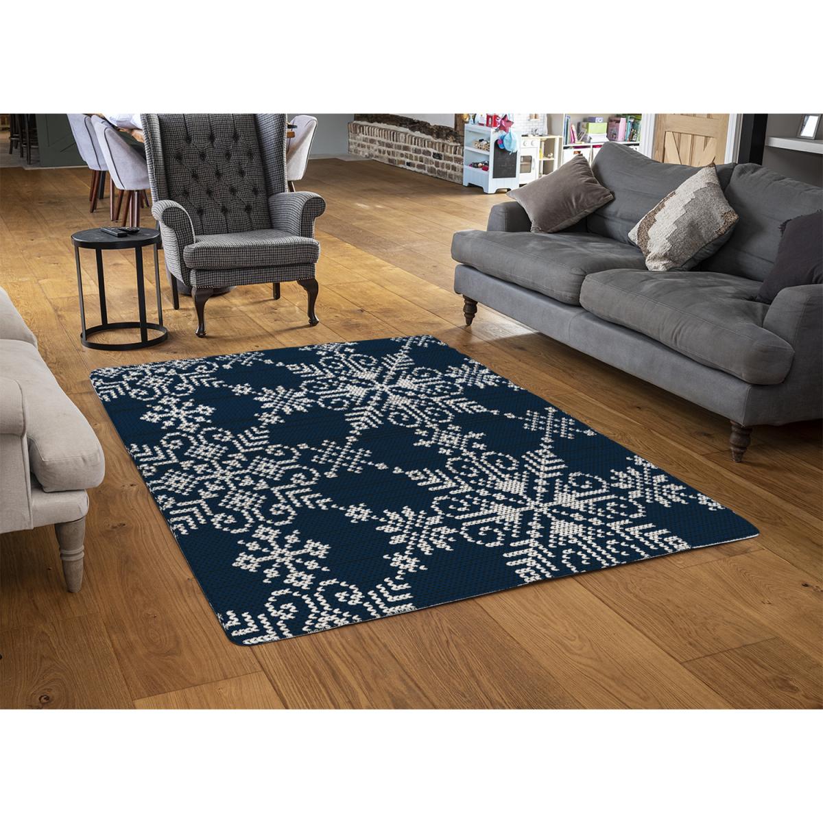 Knitted Pattern Of White Snowflakes Style Rug - blue / 230cm – image 2