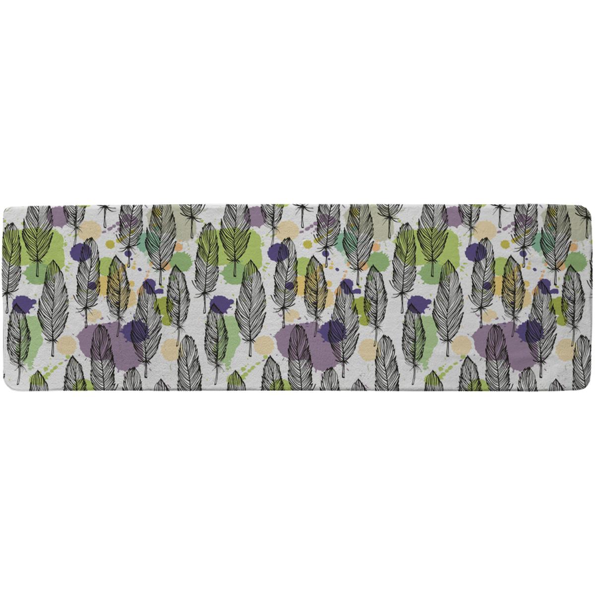 Spotted Colored Feather Seamless Pattern Vector Background Runner Rug - Green – image 2