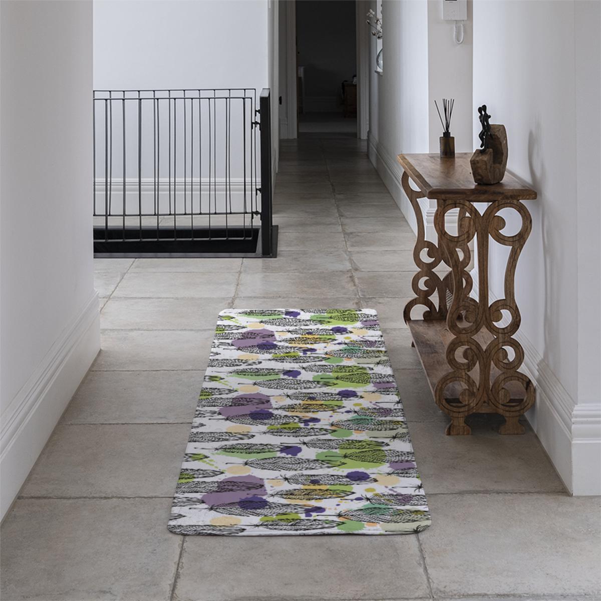 Spotted Colored Feather Seamless Pattern Vector Background Runner Rug - Green – image 4
