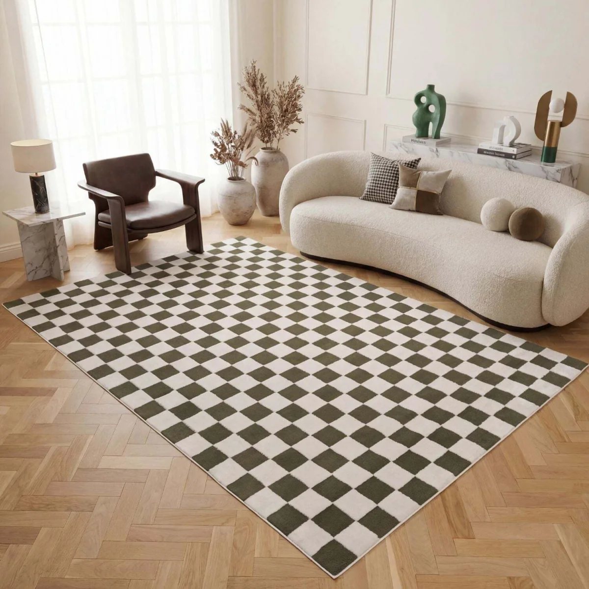The Rugs Loft Checkerboard Design Textured Rug - Green / 150cm โ image 3