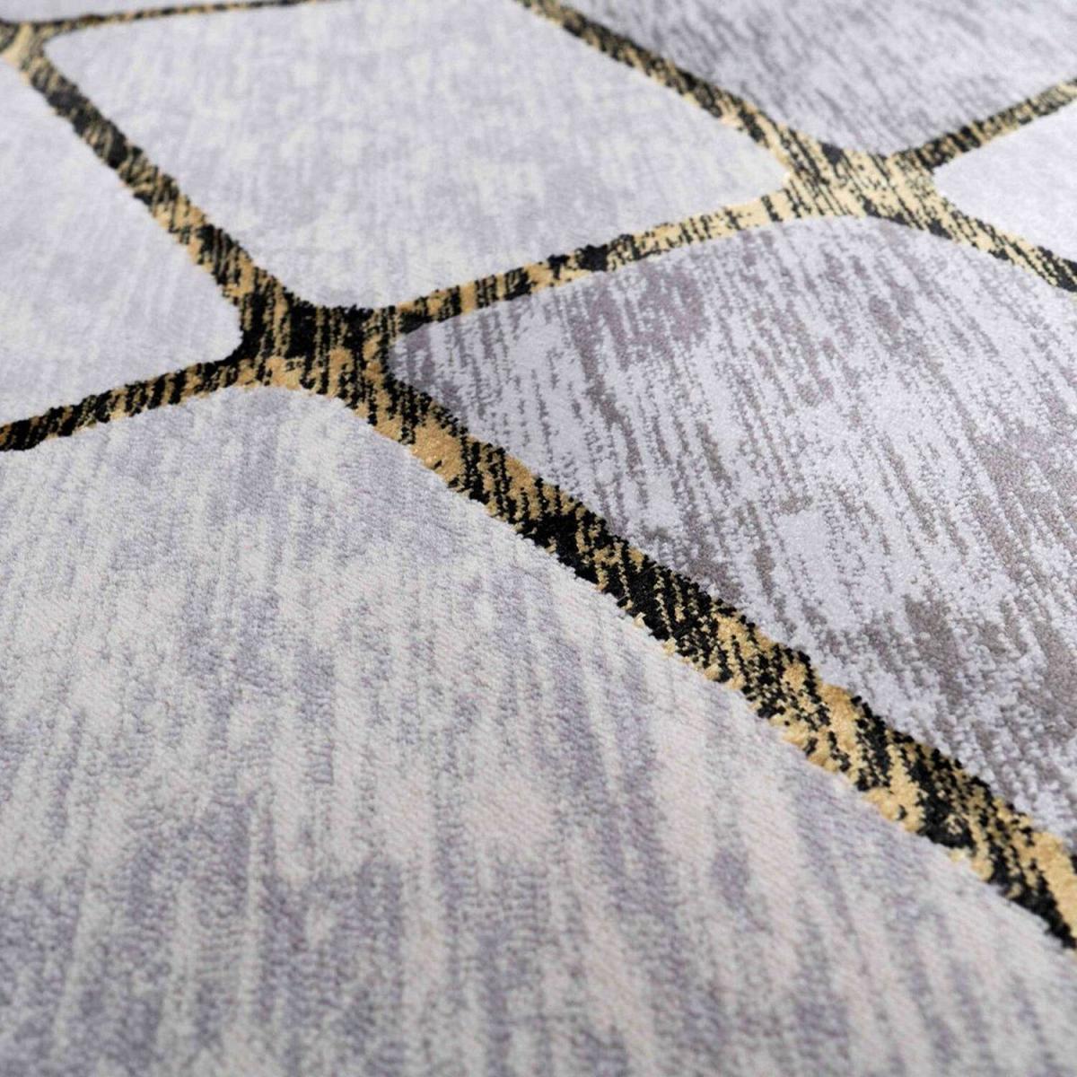 Gold and Grey Polyester Geometric Living Room Rug - Attica - Yellow / 4kg – image 2