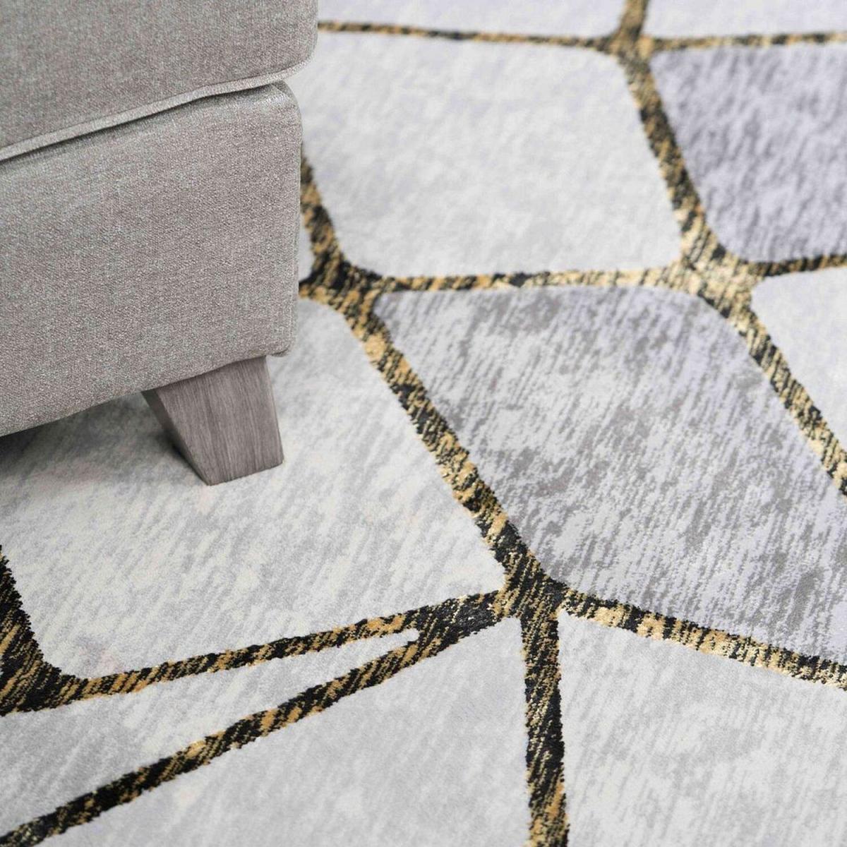 Gold and Grey Polyester Geometric Living Room Rug - Attica - Yellow / 4kg – image 3