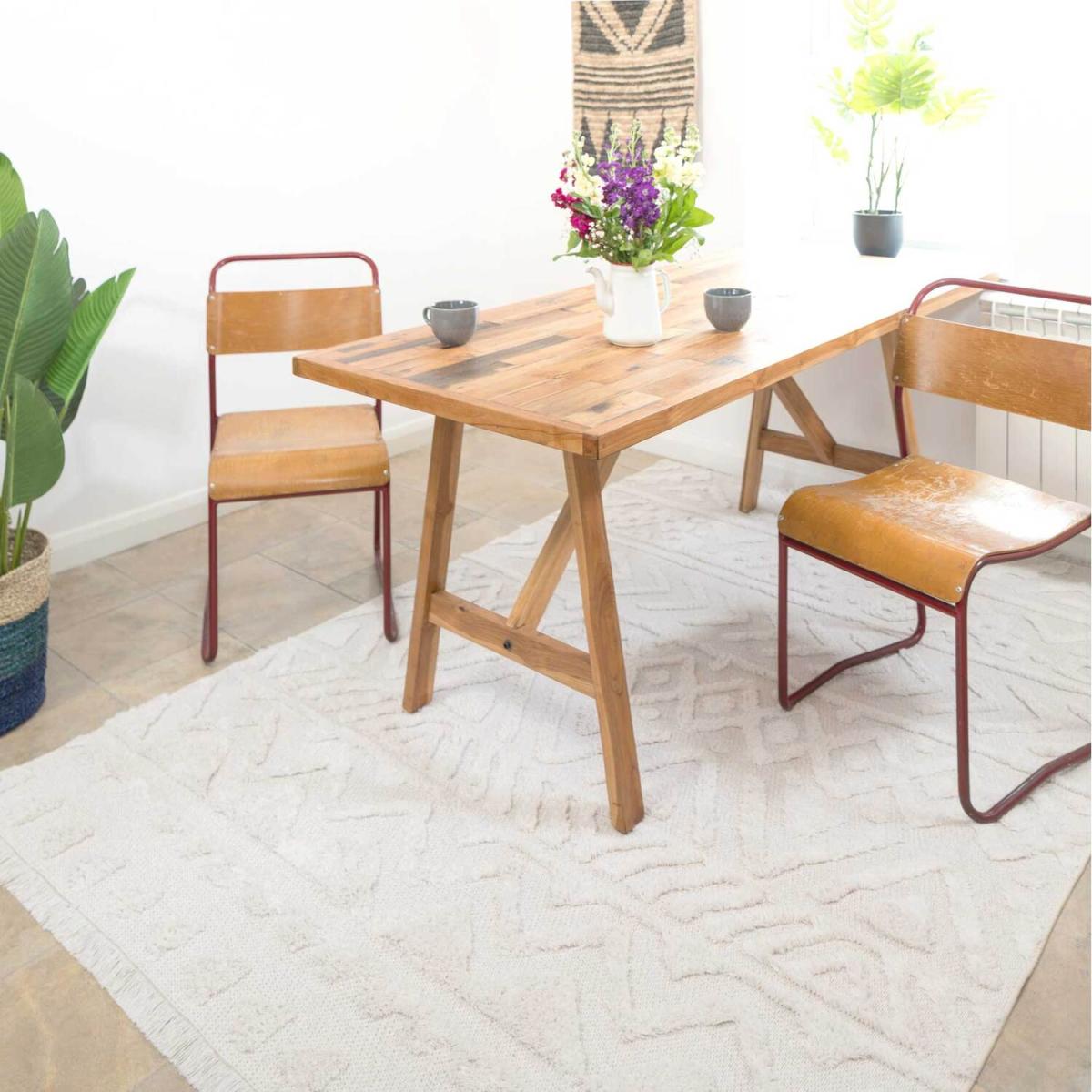 Cream Recycled Cotton 3D Tufted Tribal Aztec Fringed Area Rug - Cream / 230cm – image 3