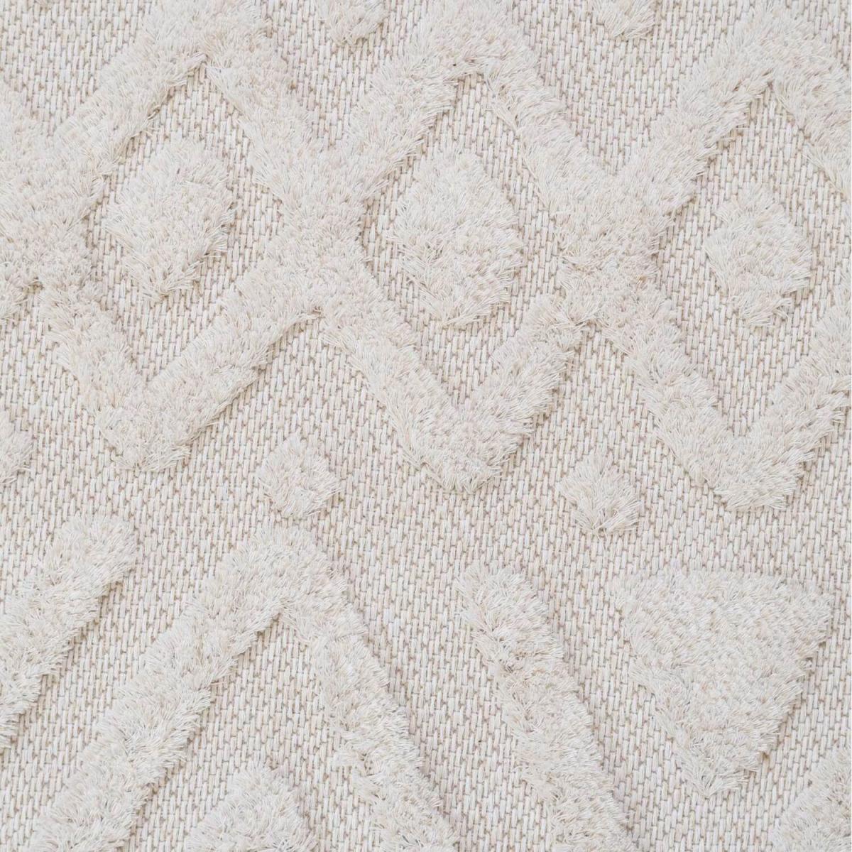 Cream Recycled Cotton 3D Tufted Tribal Aztec Fringed Area Rug - Cream / 230cm – image 5