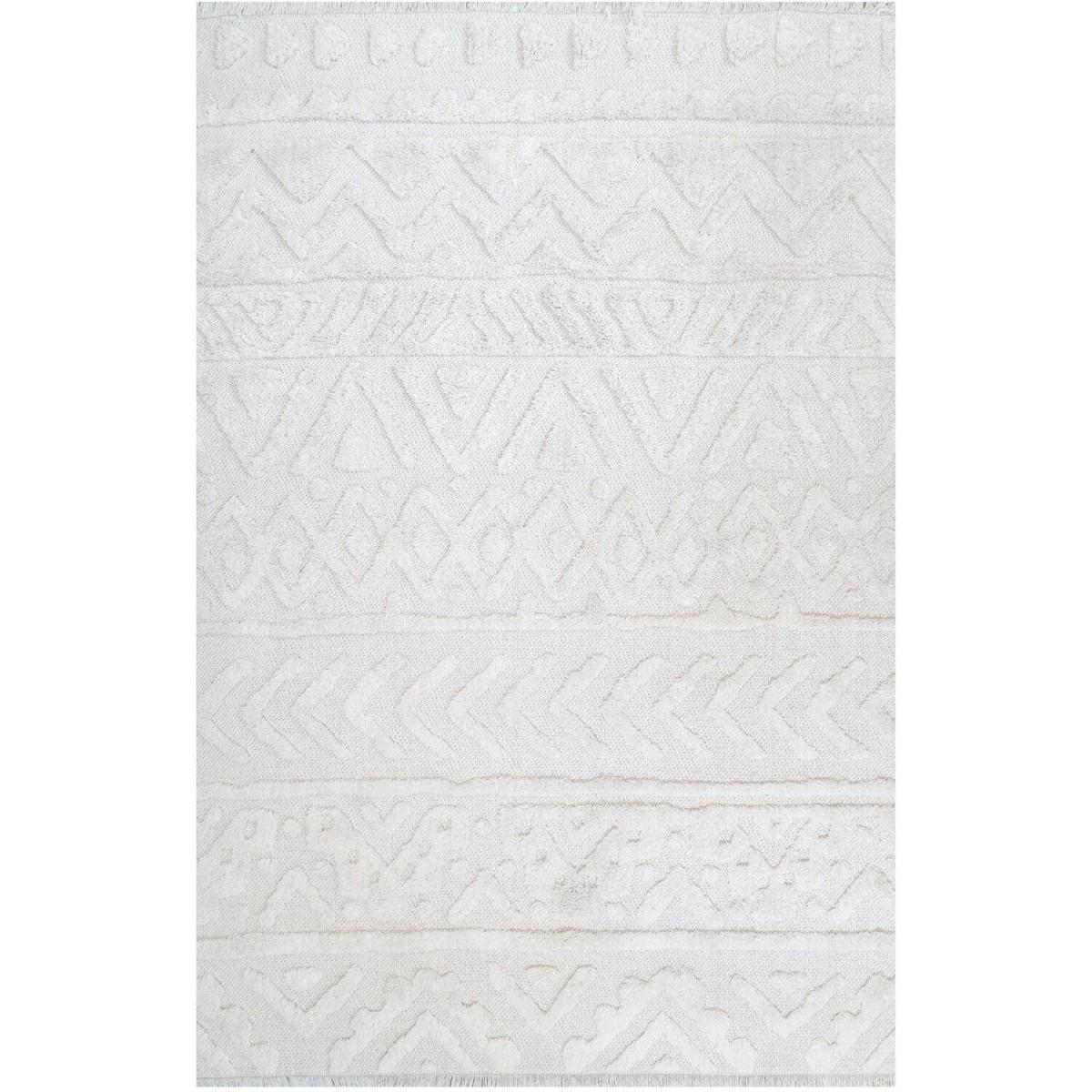Cream Recycled Cotton 3D Tufted Tribal Aztec Fringed Area Rug - Cream / 230cm – image 6