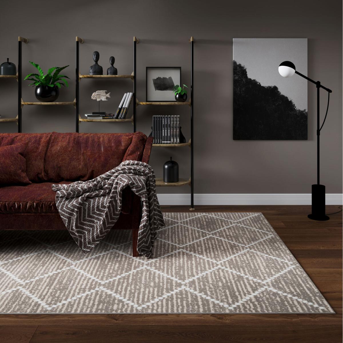 Neutral Beige Diamond Trellis Living Room Rug - Beige / 170 x 120cm – image 2