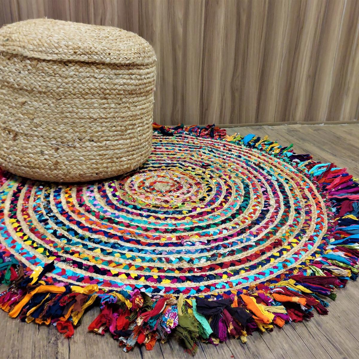 Braided Jute Rug with Fringes  - Multi / 120cm – image 2