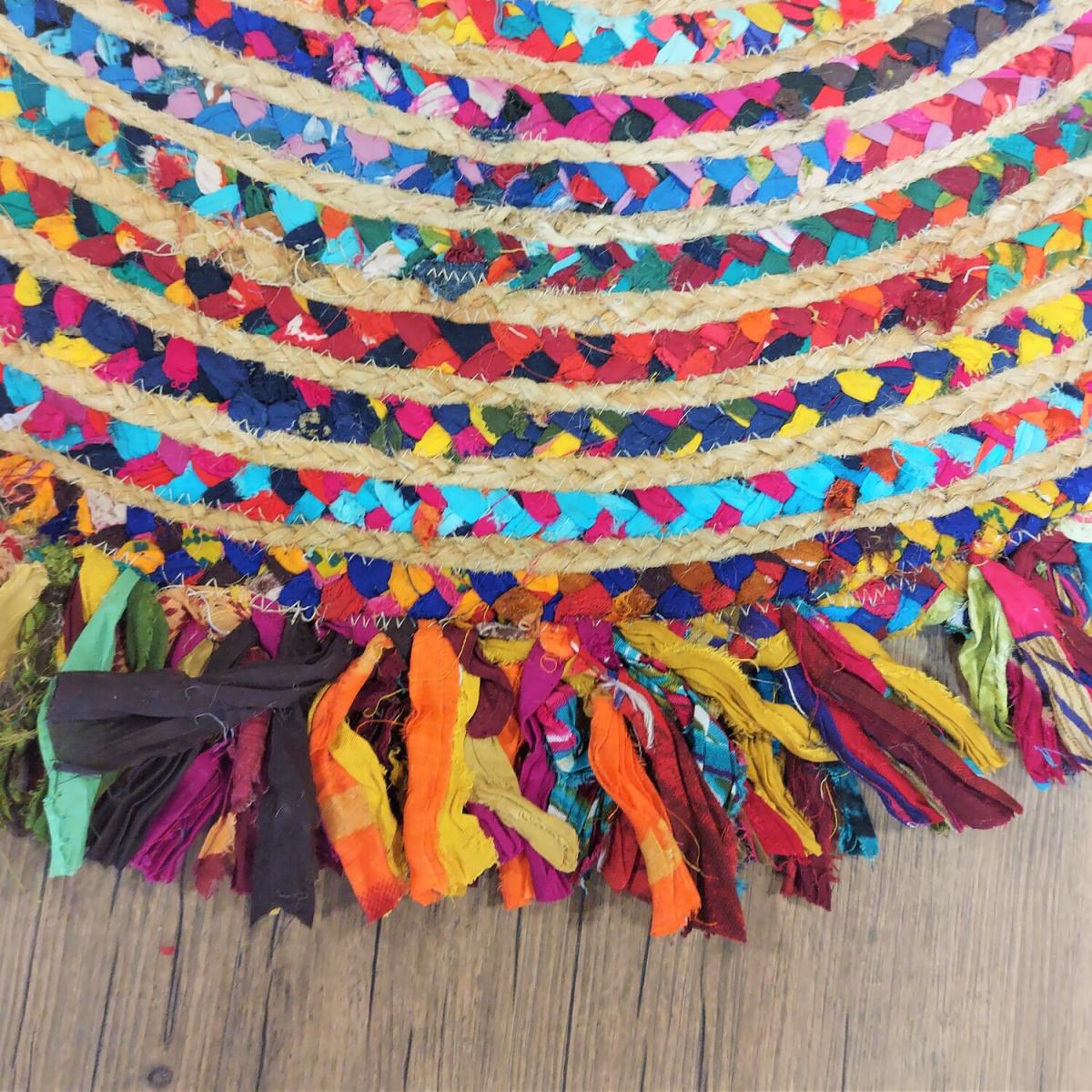 Braided Jute Rug with Fringes  - Multi / 120cm – image 3