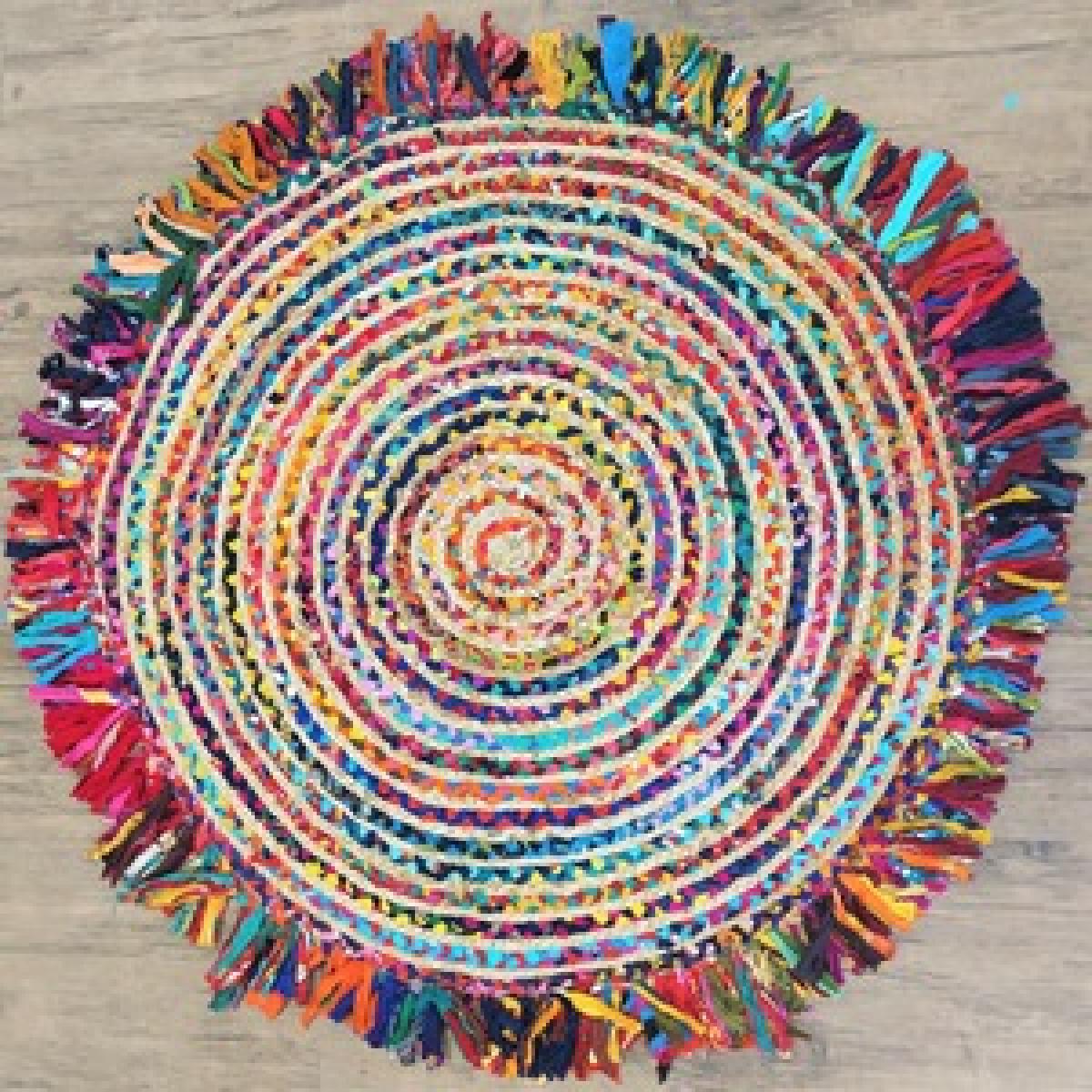 Braided Jute Rug with Fringes  - Multi / 120cm – image 5