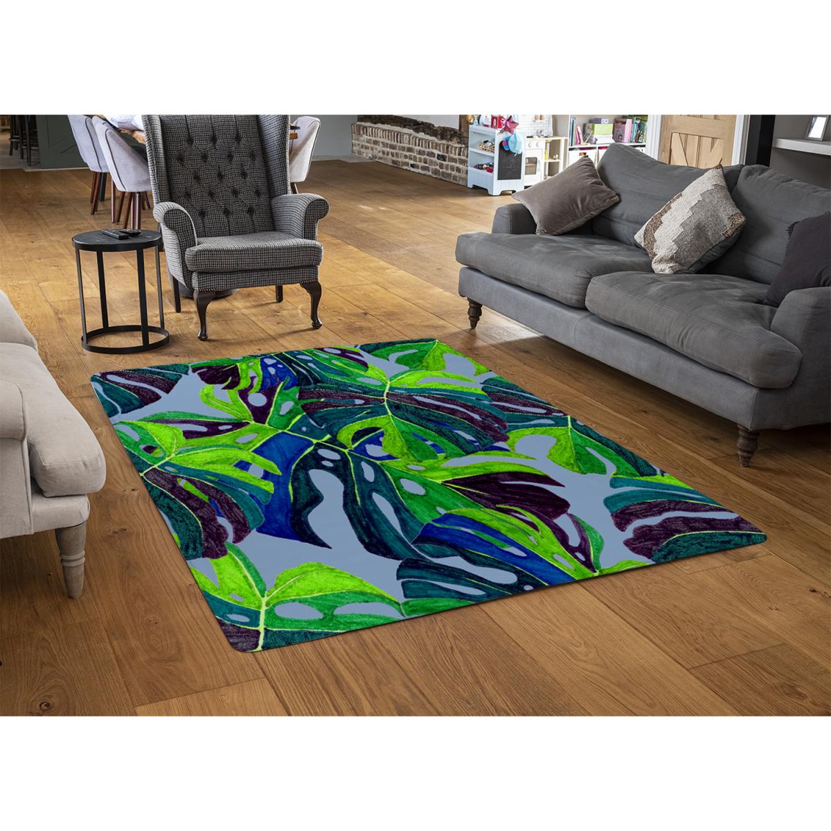 Hand Drawn Exotic Plants Designer Rug - Green / 150cm – image 2