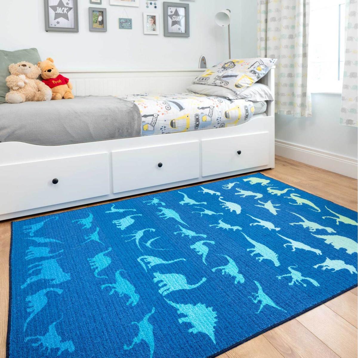 Navy Blue Dino Kids Play Mat Soft Non Slip Washable Bedroom Rug - Navy Blue Ombre / 150 x 80cm – image 1