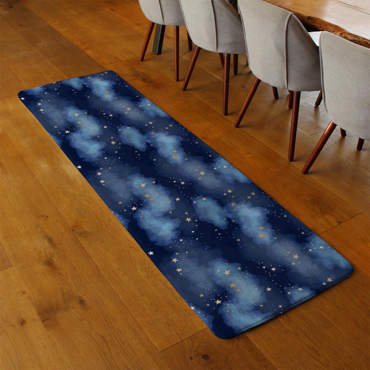 Dark Blue Sky With Gold Foil Constellations Runner Rug - Blue – image 3