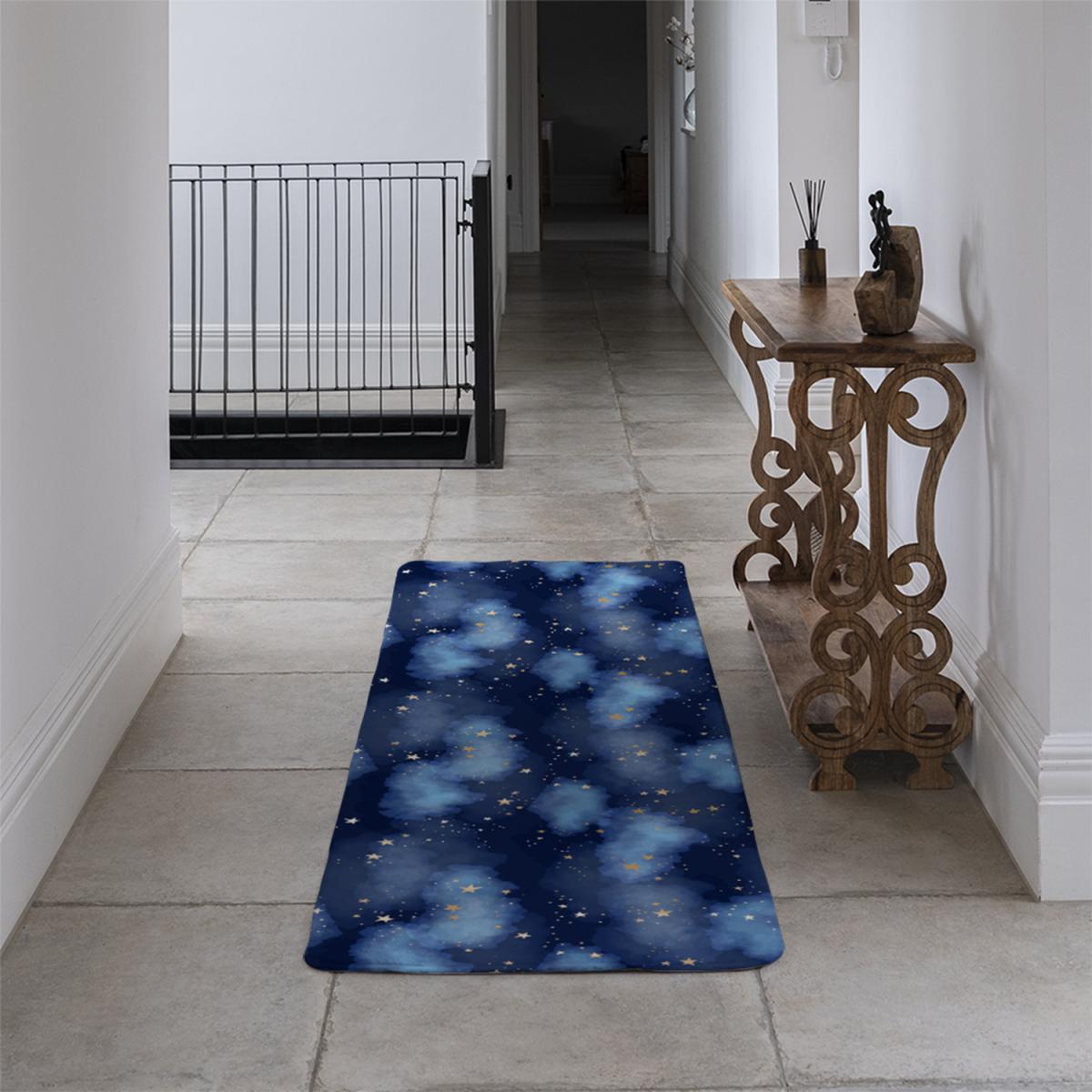 Dark Blue Sky With Gold Foil Constellations Runner Rug - Blue – image 4