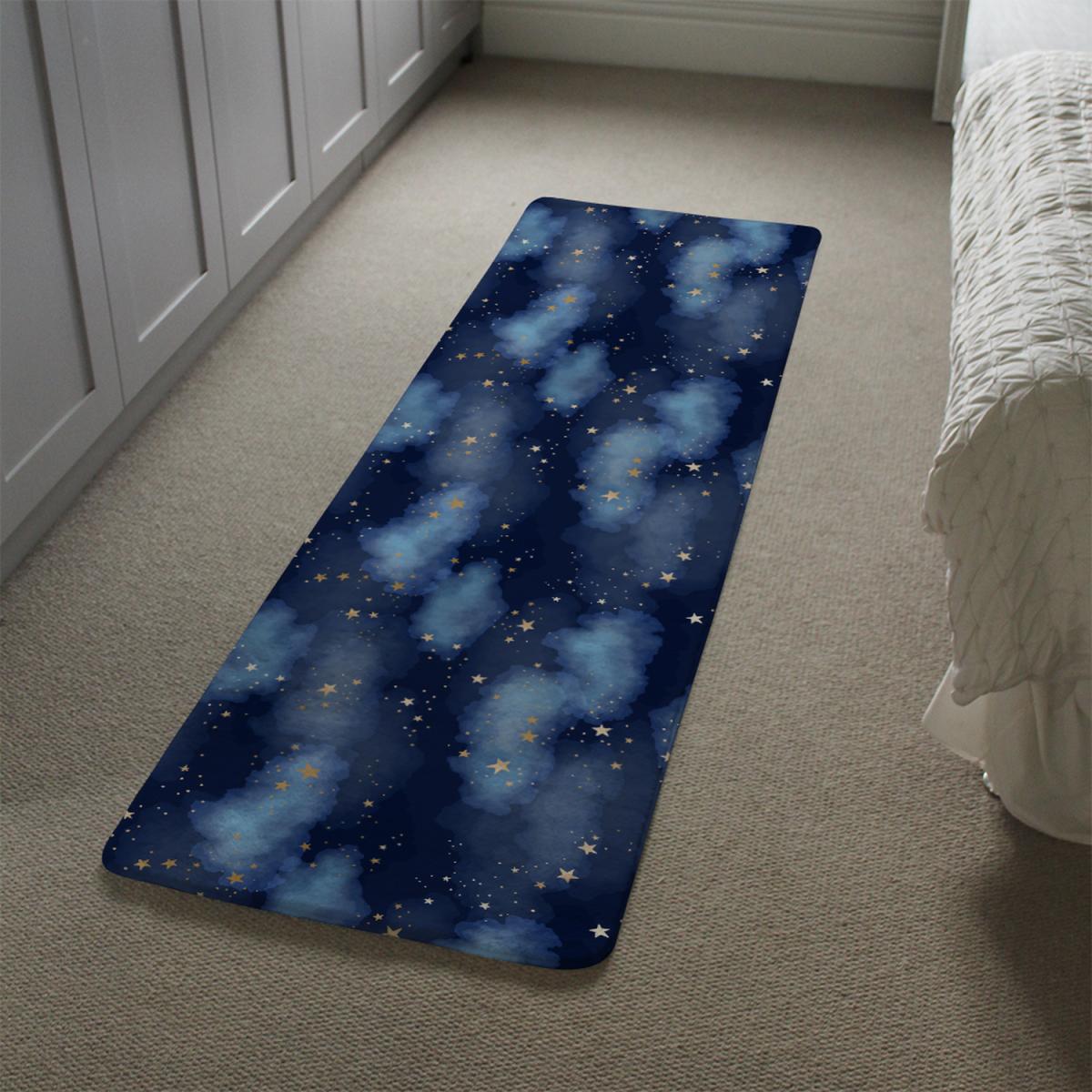 Dark Blue Sky With Gold Foil Constellations Runner Rug - Blue – image 1