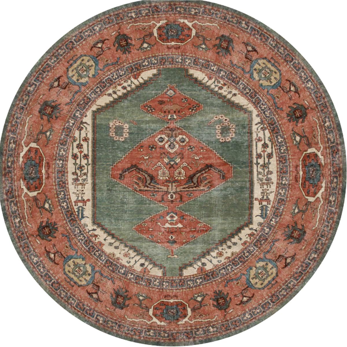 Terracotta Distressed Bordered Medallion Persian Non Slip Washable Area Rug - Terracotta Green / 300 x 80cm – image 3