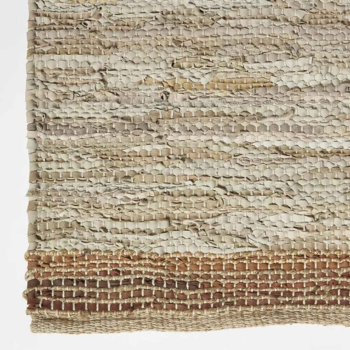 Brown Recycled Leather Handwoven Stripe Rug - Brown / 170cm – image 3