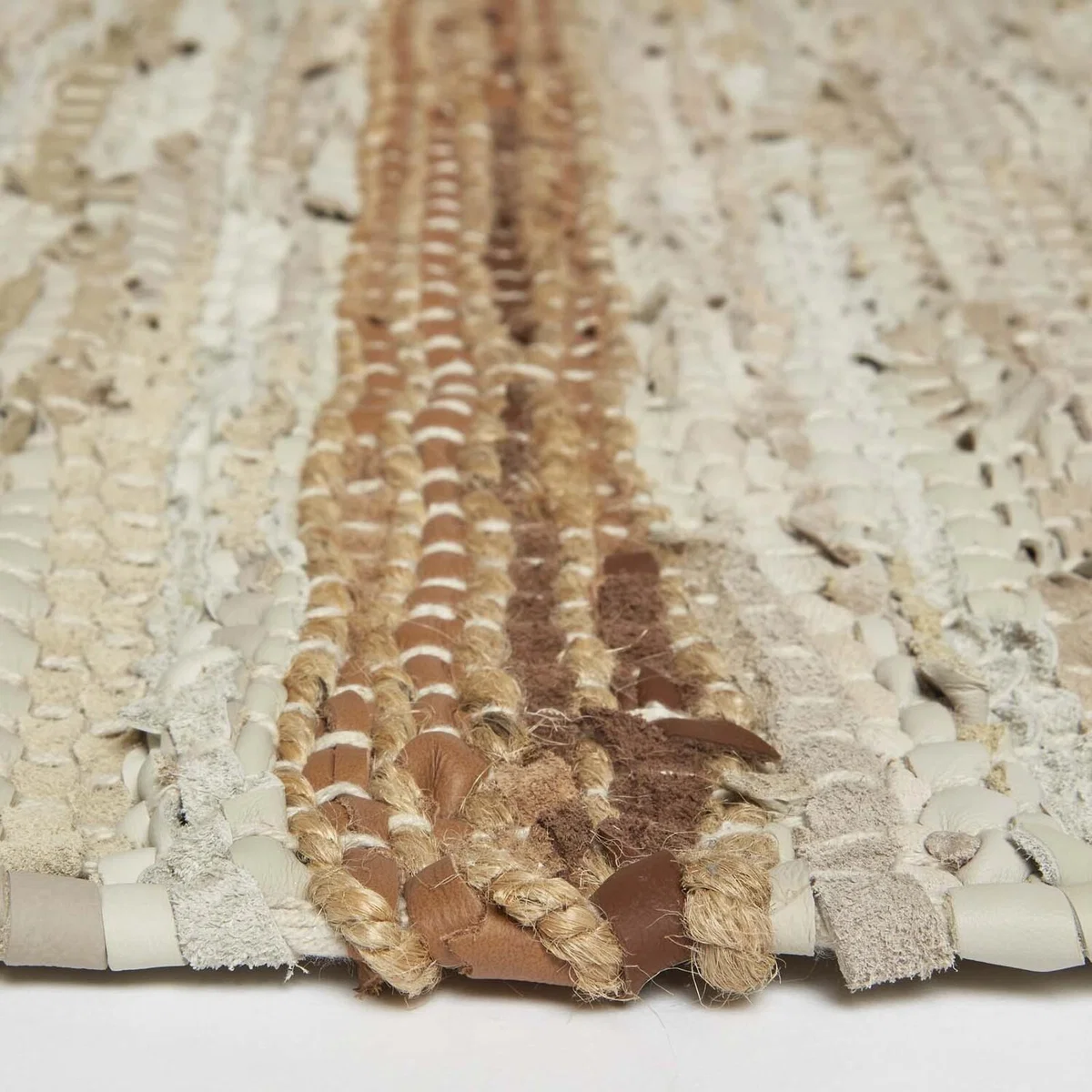 Brown Recycled Leather Handwoven Stripe Rug - Brown / 170cm – image 4