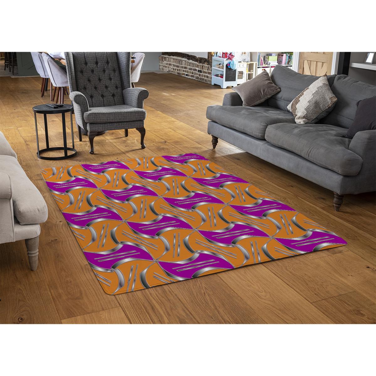 Geo Metalic Shapes Rug - Orange / 110cm – image 2