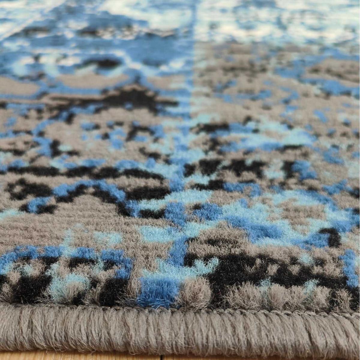 Blue and Grey Distressed Patchwork Rug - Trend - Blue and Grey / 8kg – image 2