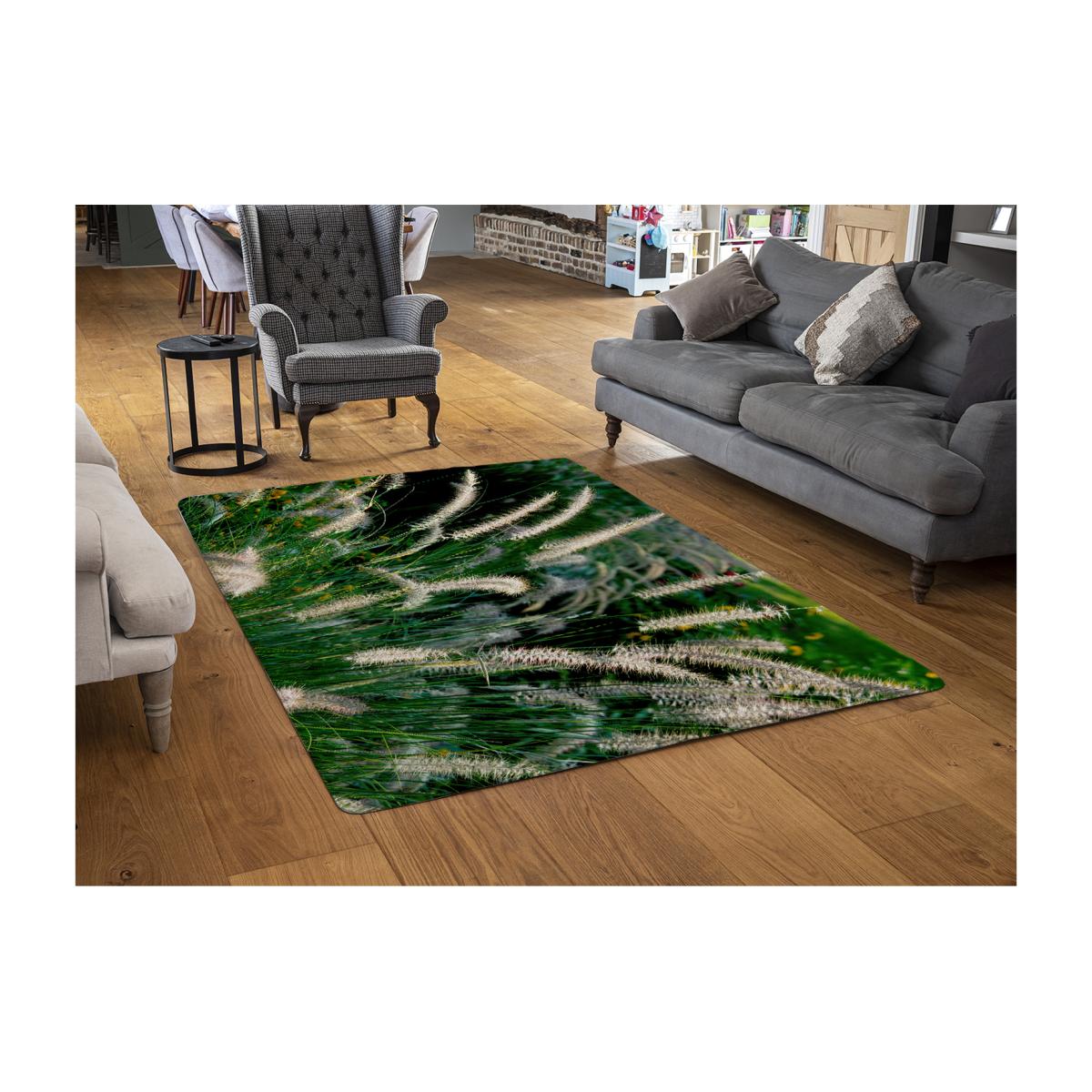 Decorative Cat Tail Grass Growing Along A Walkway Designer Rug - Green / 110cm – image 1