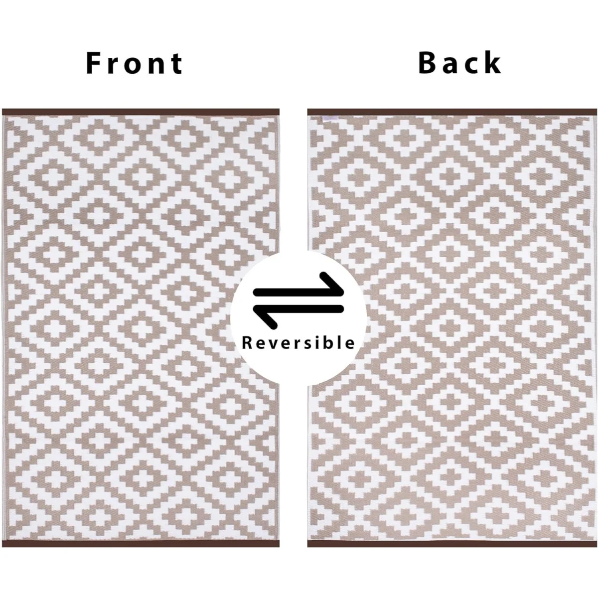 Taupe And White Geometric Outdoor Rug 270 X 360Cm Waterproof Patio Mat - Taupe – image 4