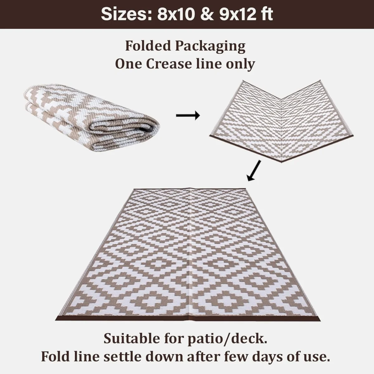 Taupe And White Geometric Outdoor Rug 270 X 360Cm Waterproof Patio Mat - Taupe – image 6
