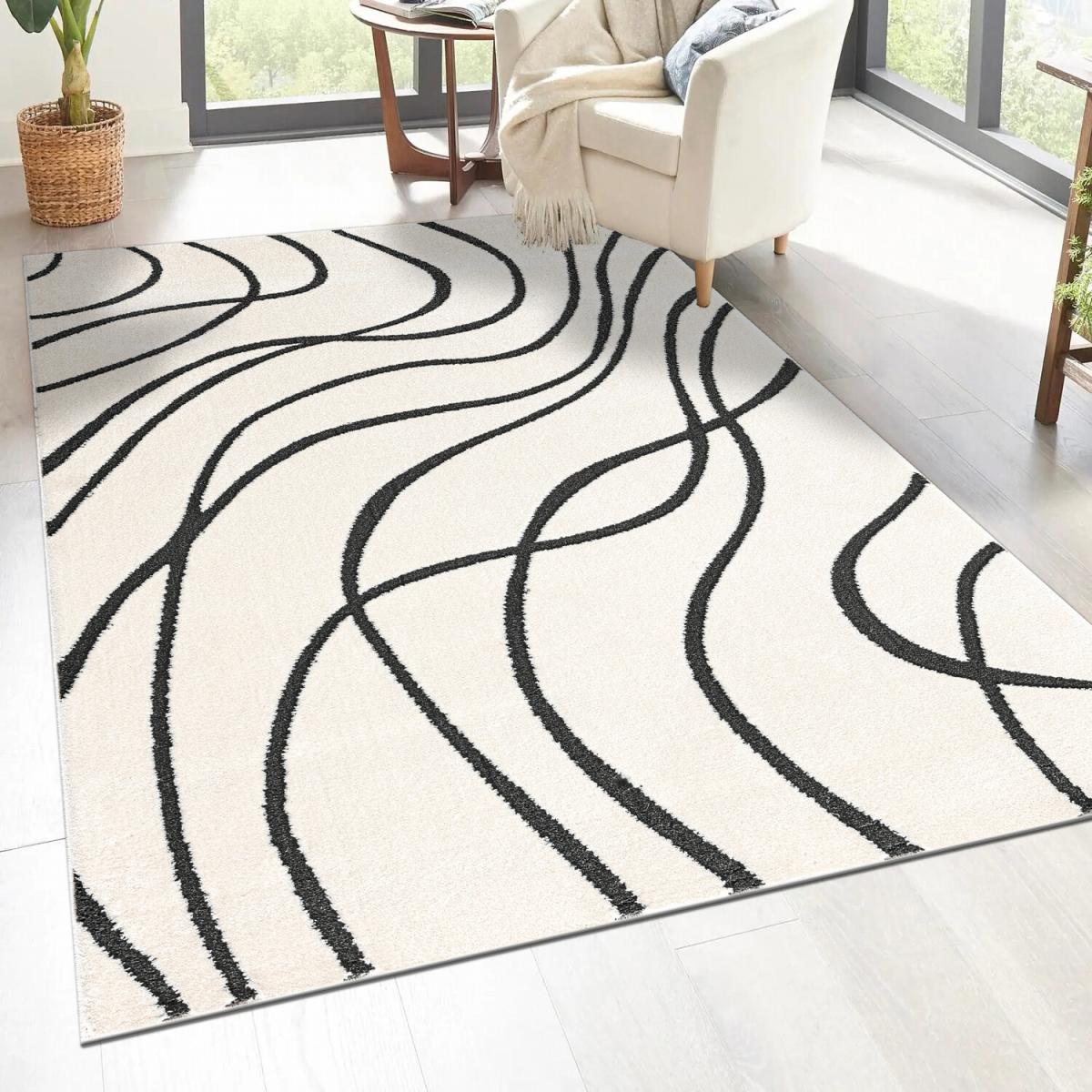 Lemonde Wavy Abstract Rug - Black and White / 160cm