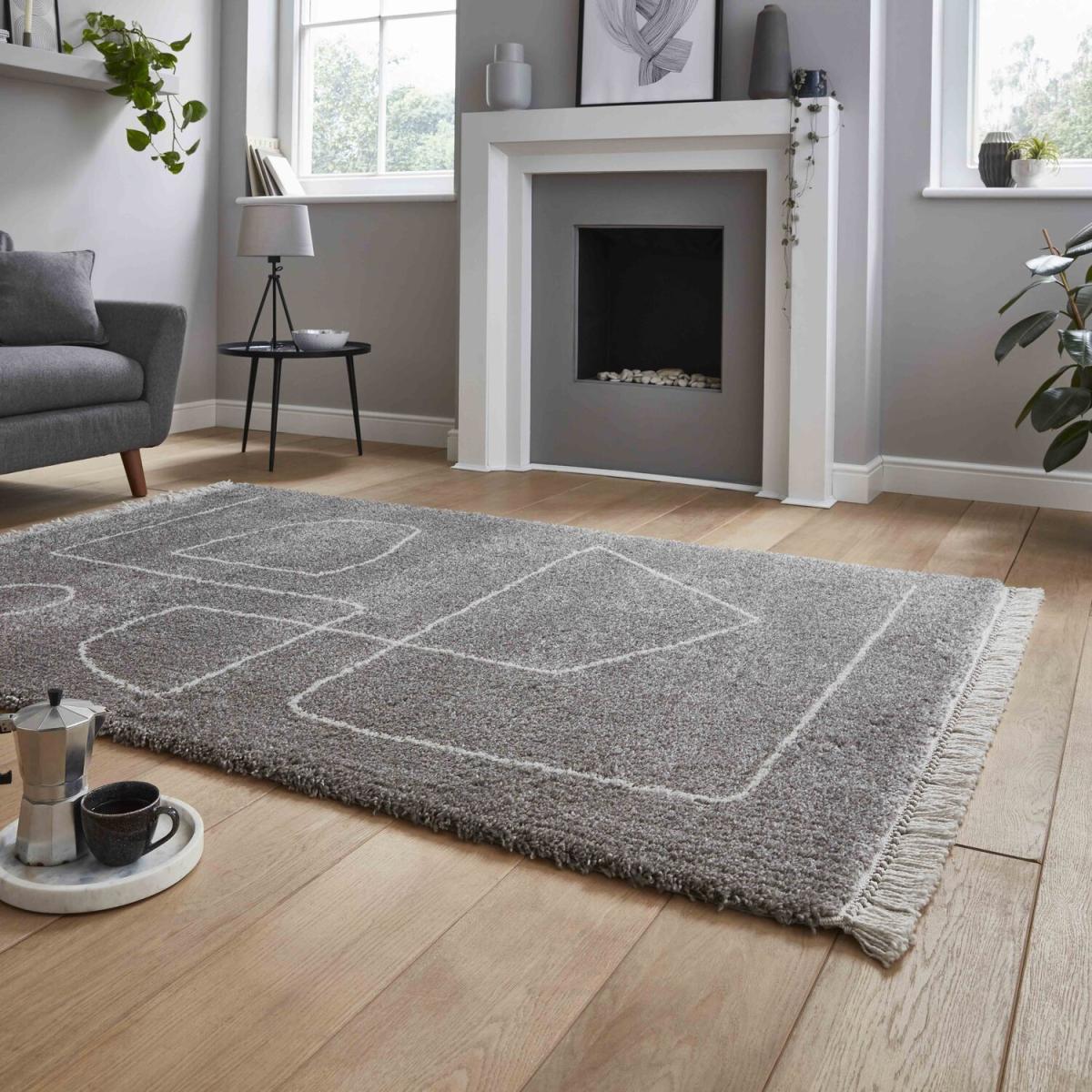 Grey and Cream Scandi Abstract Shaggy Rug - Grey / Cream / 3kg – image 5