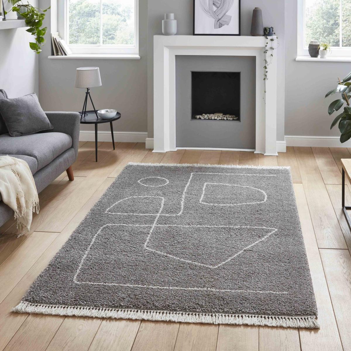 Grey and Cream Scandi Abstract Shaggy Rug - Grey / Cream / 3kg – image 6
