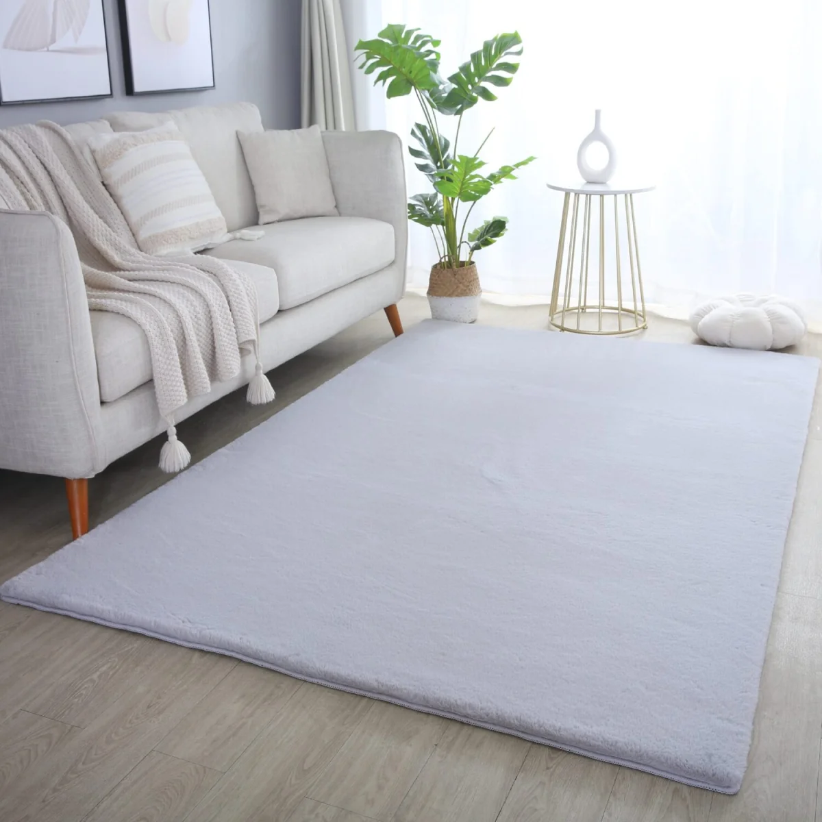 Plushtale Washable Plain Living Room Super Soft Poly Cotton Area Rug - Snow White / 200cm / 280cm – image 2
