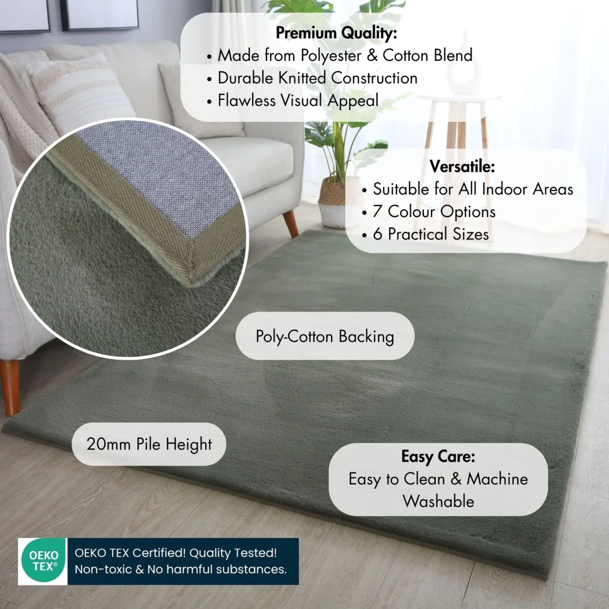 Plushtale Washable Plain Living Room Super Soft Poly Cotton Area Rug - Snow White / 200cm / 280cm – image 13