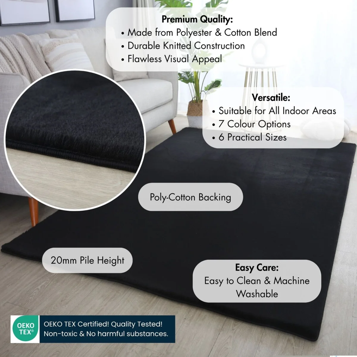 Plushtale Washable Plain Living Room Super Soft Poly Cotton Area Rug - Snow White / 200cm / 280cm – image 33