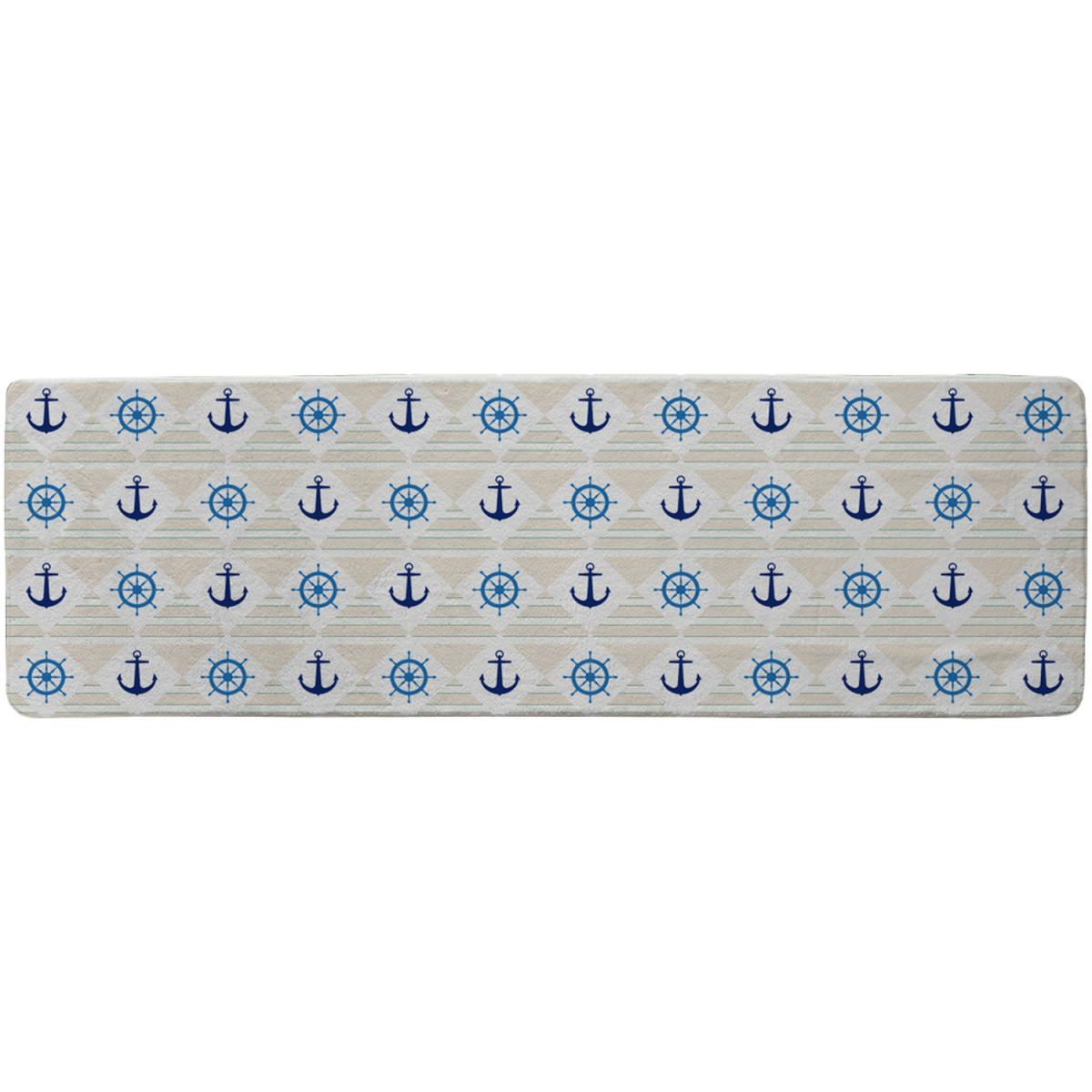 Nautical Elements On Striped Background Runner Rug - Blue – image 2