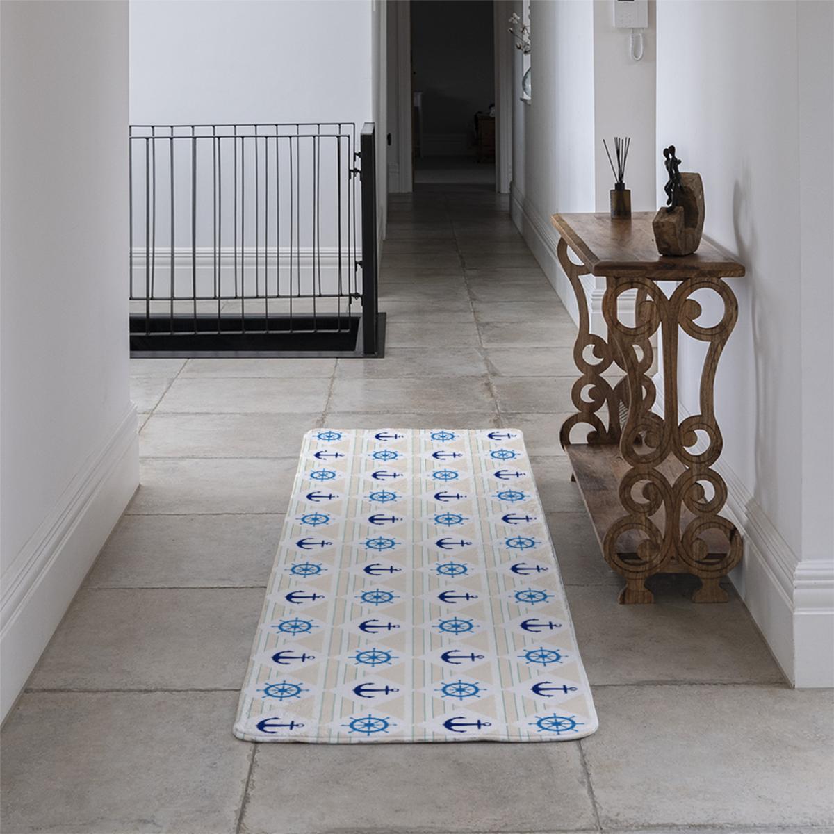 Nautical Elements On Striped Background Runner Rug - Blue – image 4
