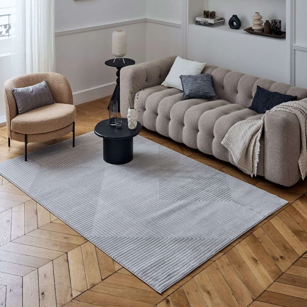 The Rugs Carmel Maze Geometric Textured Rug - Grey-Cream – image 8