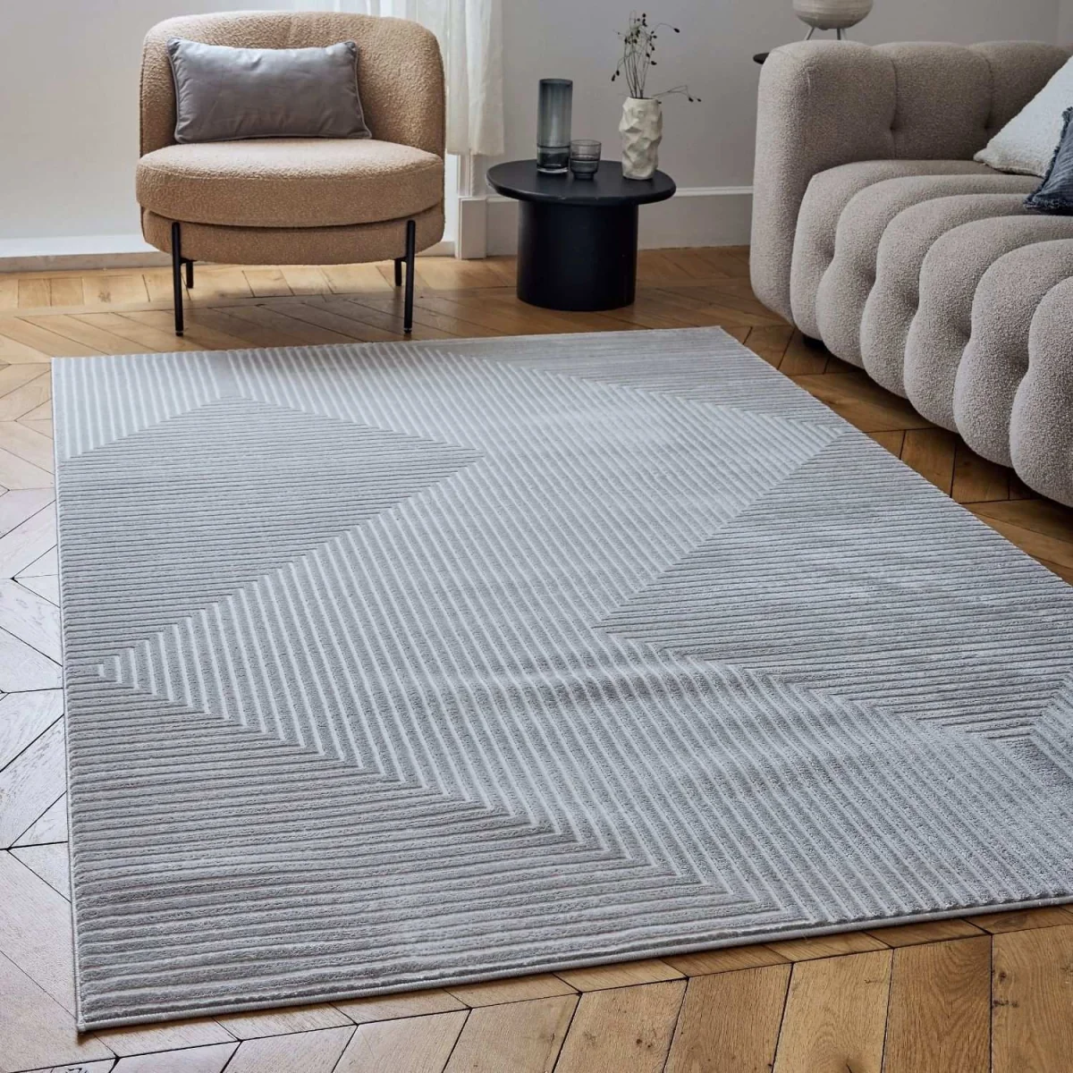 The Rugs Carmel Maze Geometric Textured Rug - Grey-Cream – image 9
