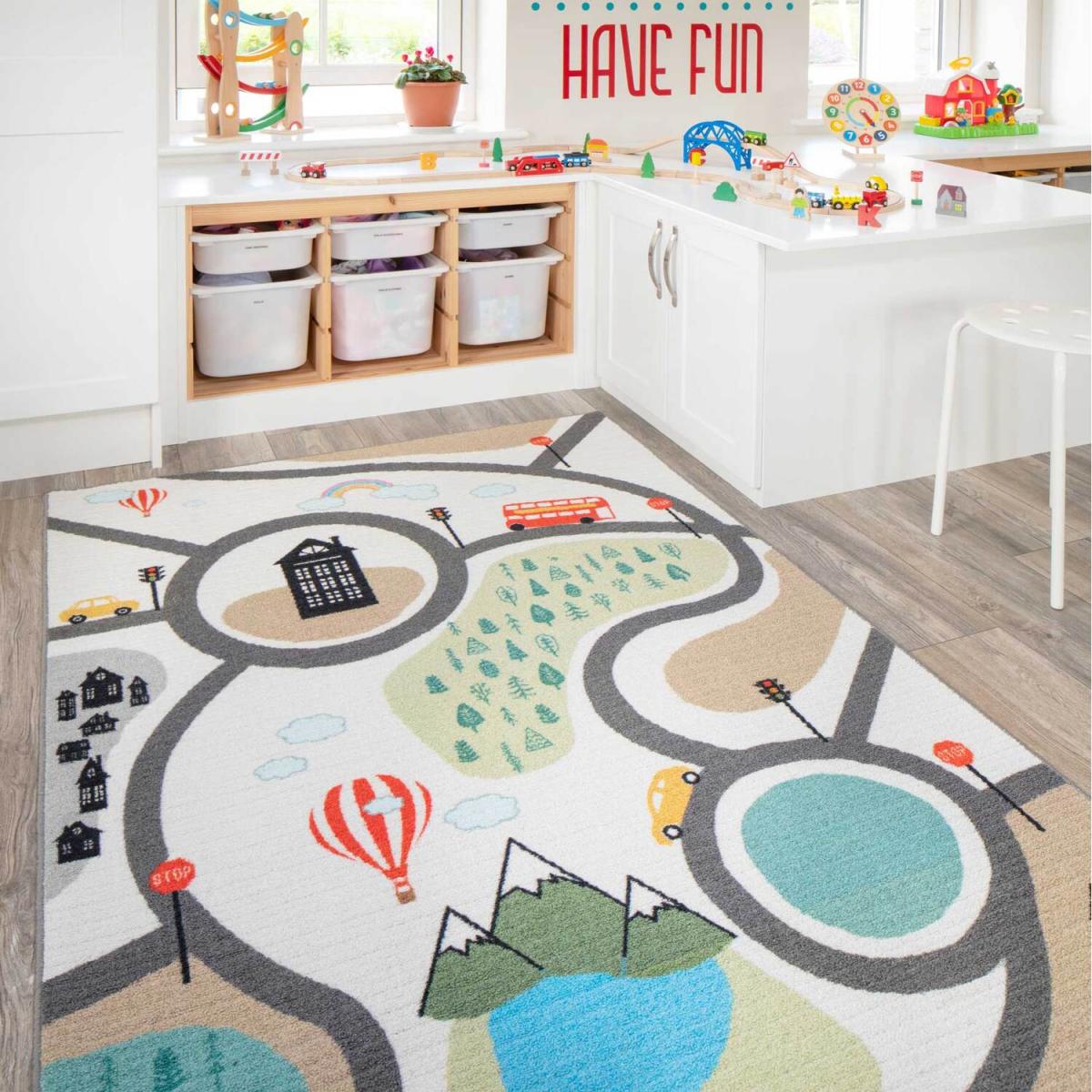 Kids Roads City Play Mat Soft Non Slip Washable Bedroom Rug - Multicolour / 190 x 130cm – image 3