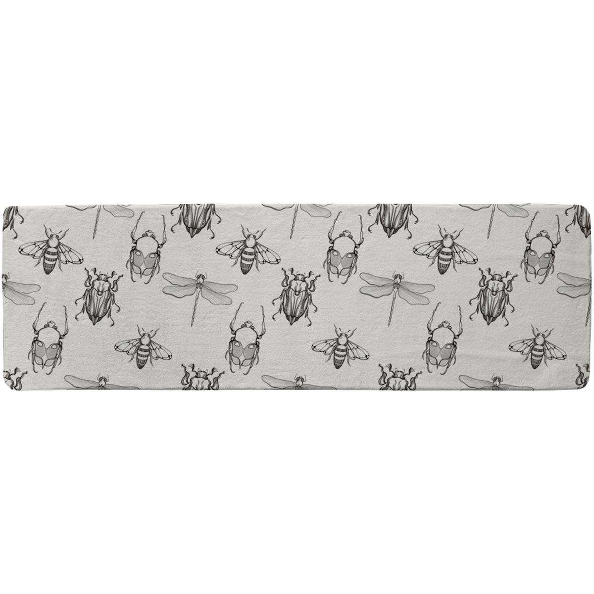 Sketch Of Scarab Beetle May Bug Bee And Dragonfly Runner Rug - Black – image 2