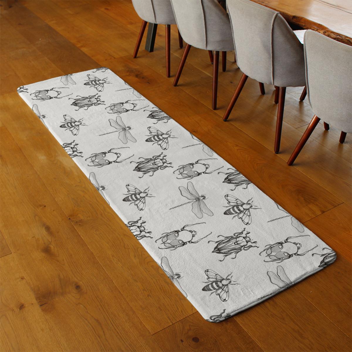 Sketch Of Scarab Beetle May Bug Bee And Dragonfly Runner Rug - Black – image 3
