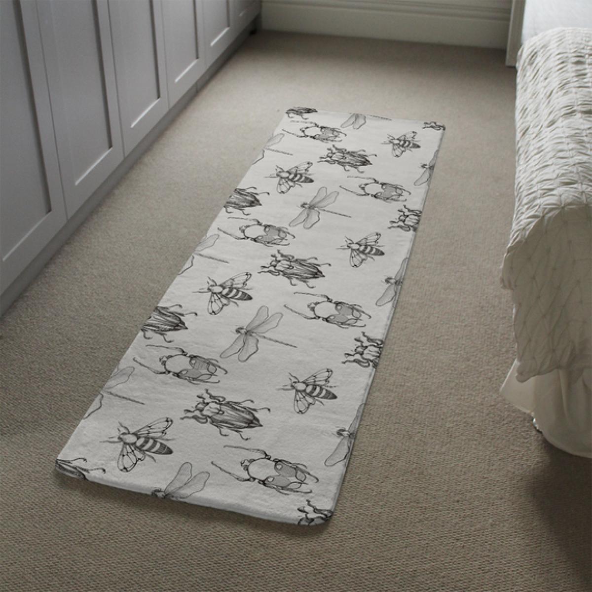 Sketch Of Scarab Beetle May Bug Bee And Dragonfly Runner Rug - Black – image 1