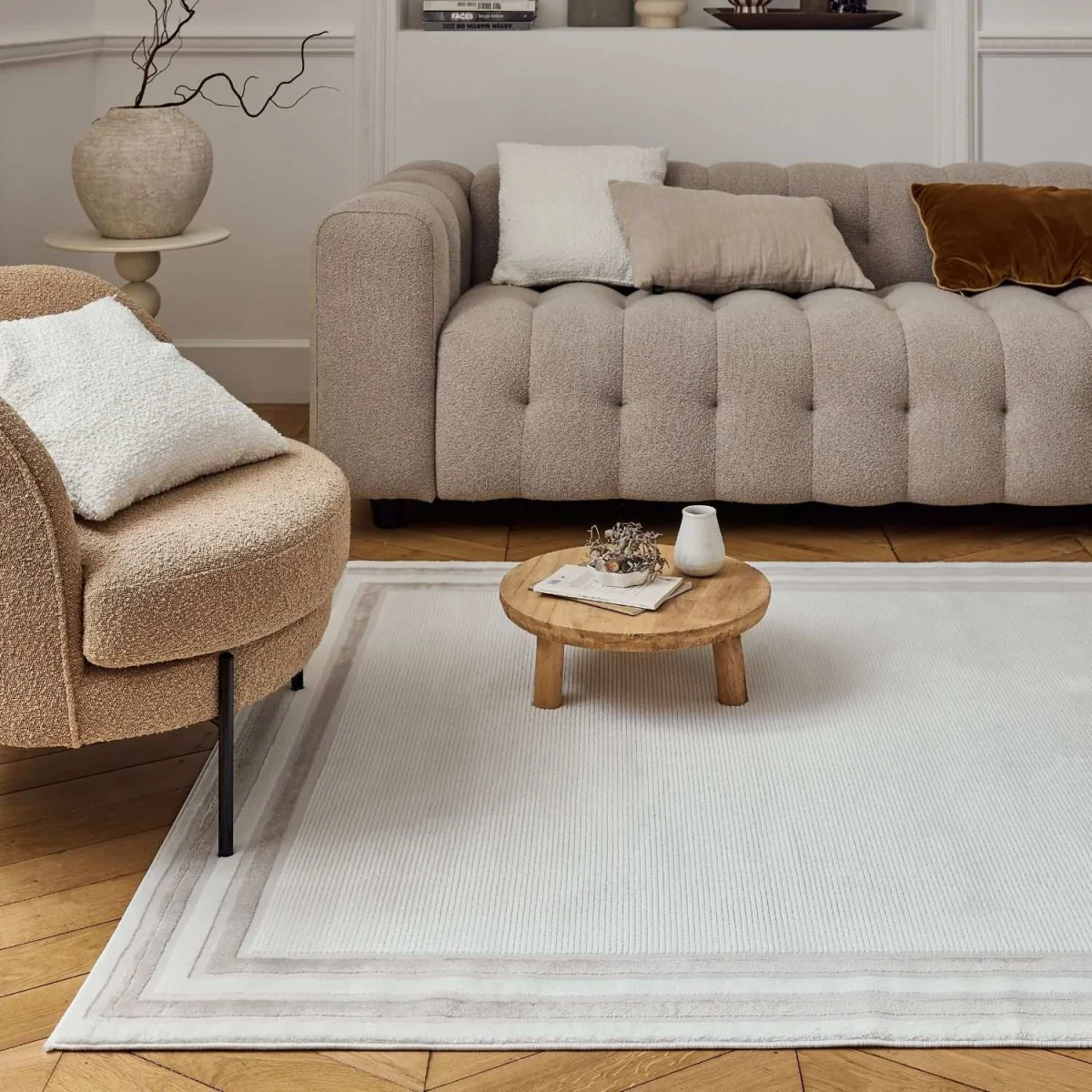The Rugs Carmel Bordered Textured Runner - Cream-Beige โ image 2