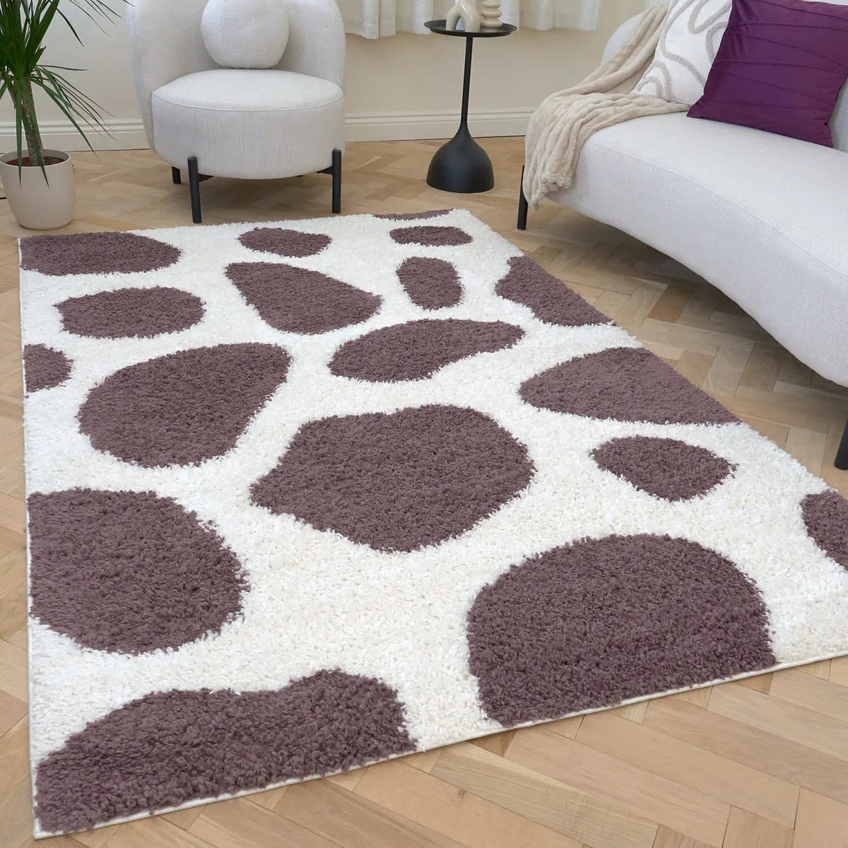 The Rugs Moodi Pebbles Design Patterned Shaggy Runner - Purple – image 1
