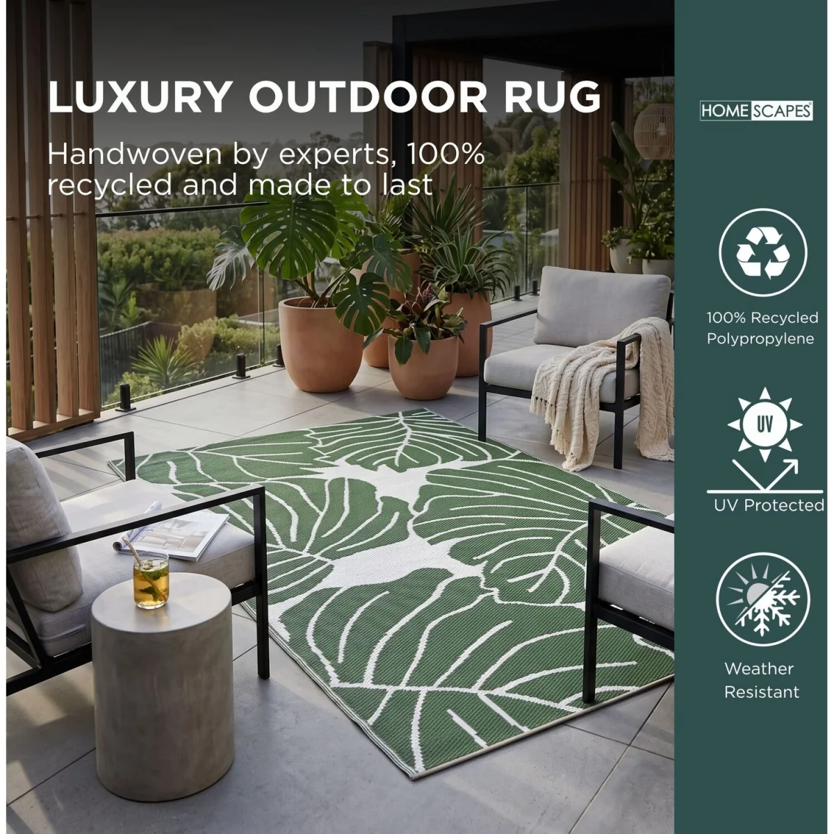 Homescapes Outdoor Rug Luxury Waterproof Reversible, Green Ada Botanical - Green / 300cm – image 2