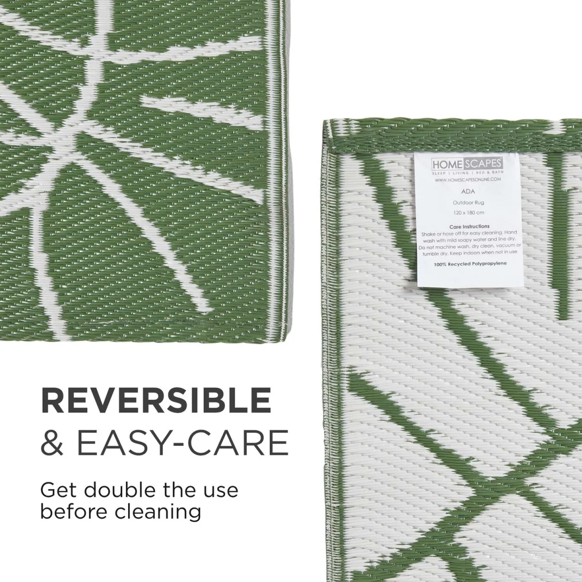 Homescapes Outdoor Rug Luxury Waterproof Reversible, Green Ada Botanical - Green / 300cm – image 4