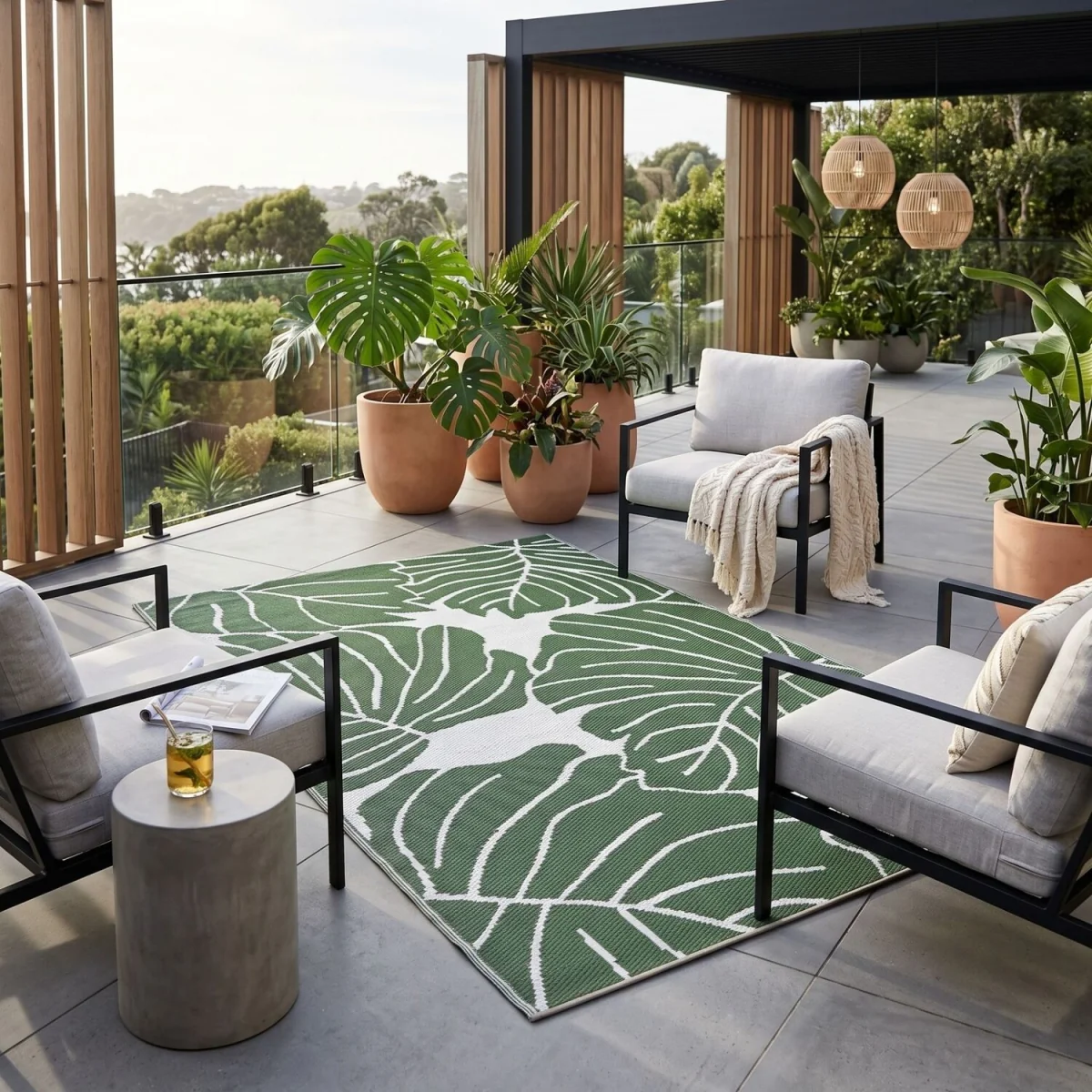 Homescapes Outdoor Rug Luxury Waterproof Reversible, Green Ada Botanical - Green / 300cm – image 1
