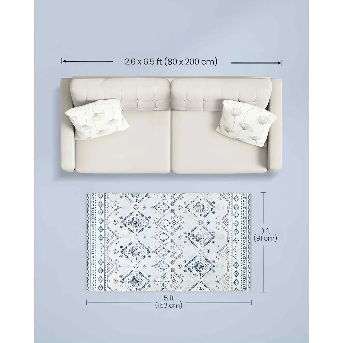 Boho Washable Area Rug Non Slip, Blue - Midnight Blue – image 3