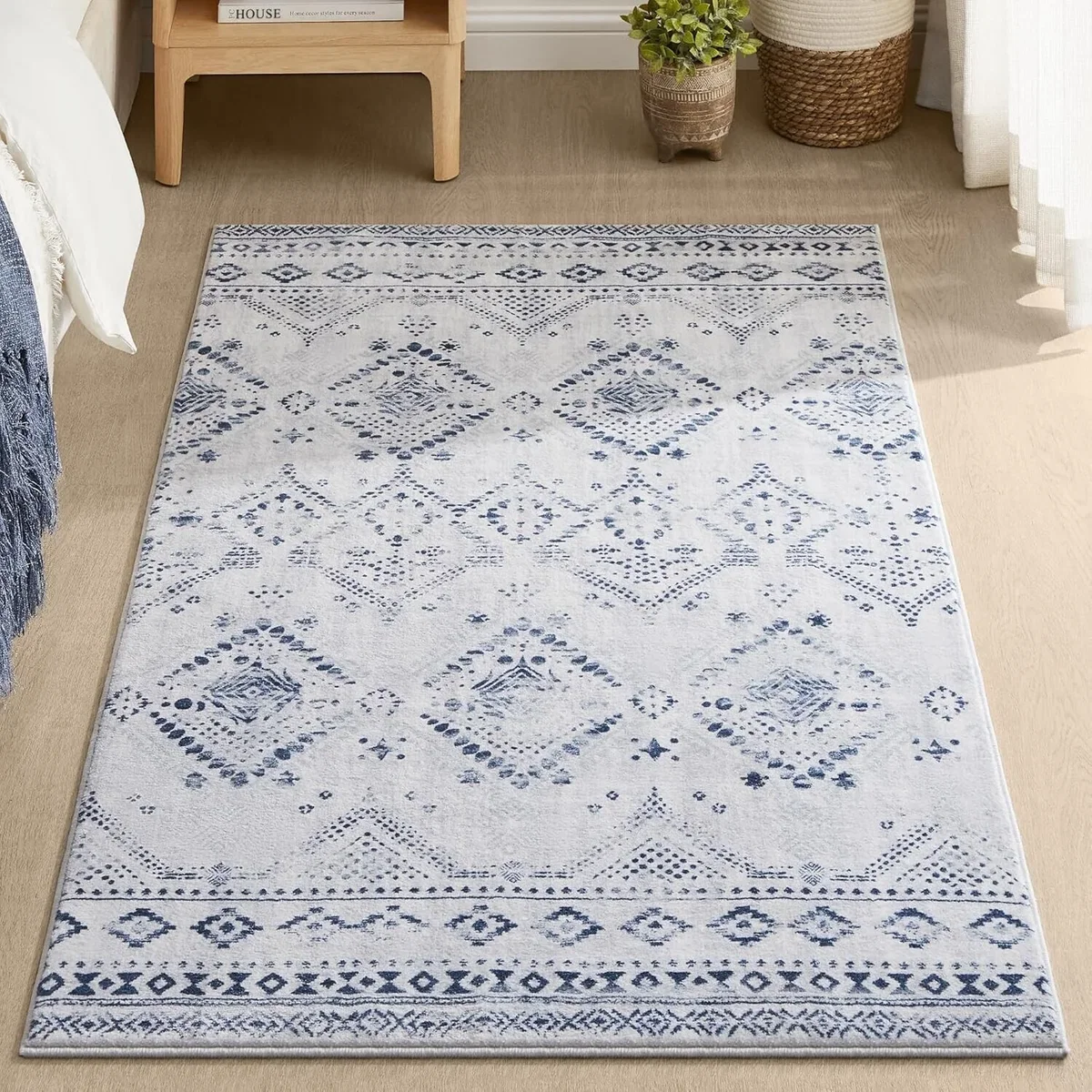 Boho Washable Area Rug Non Slip, Blue - Midnight Blue – image 1