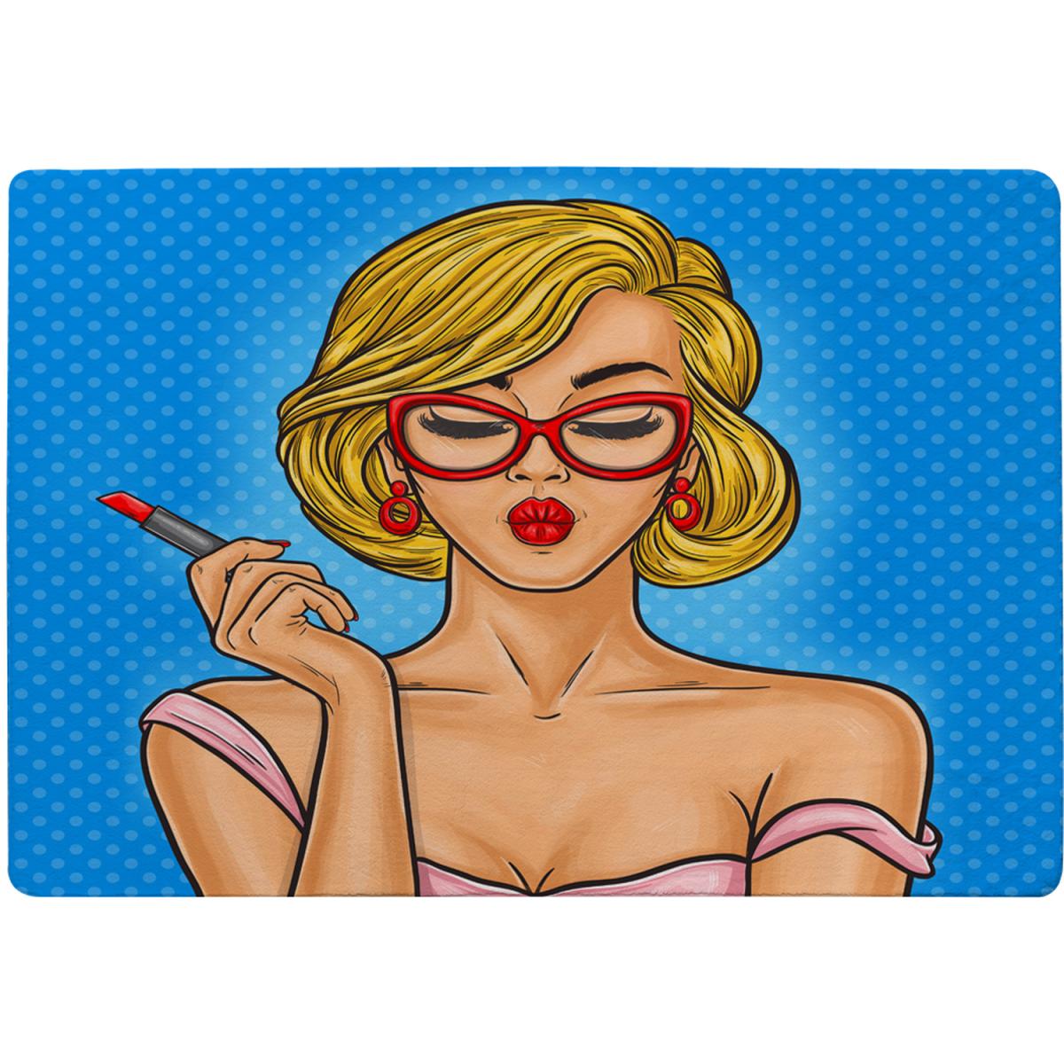 Pop Art Illustration Woman Paints Her Lips Designer Rug - Blue / 110cm – image 2